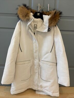 Kappa Women’s Light Cream 80%down Parka with Fur-Trim Hood